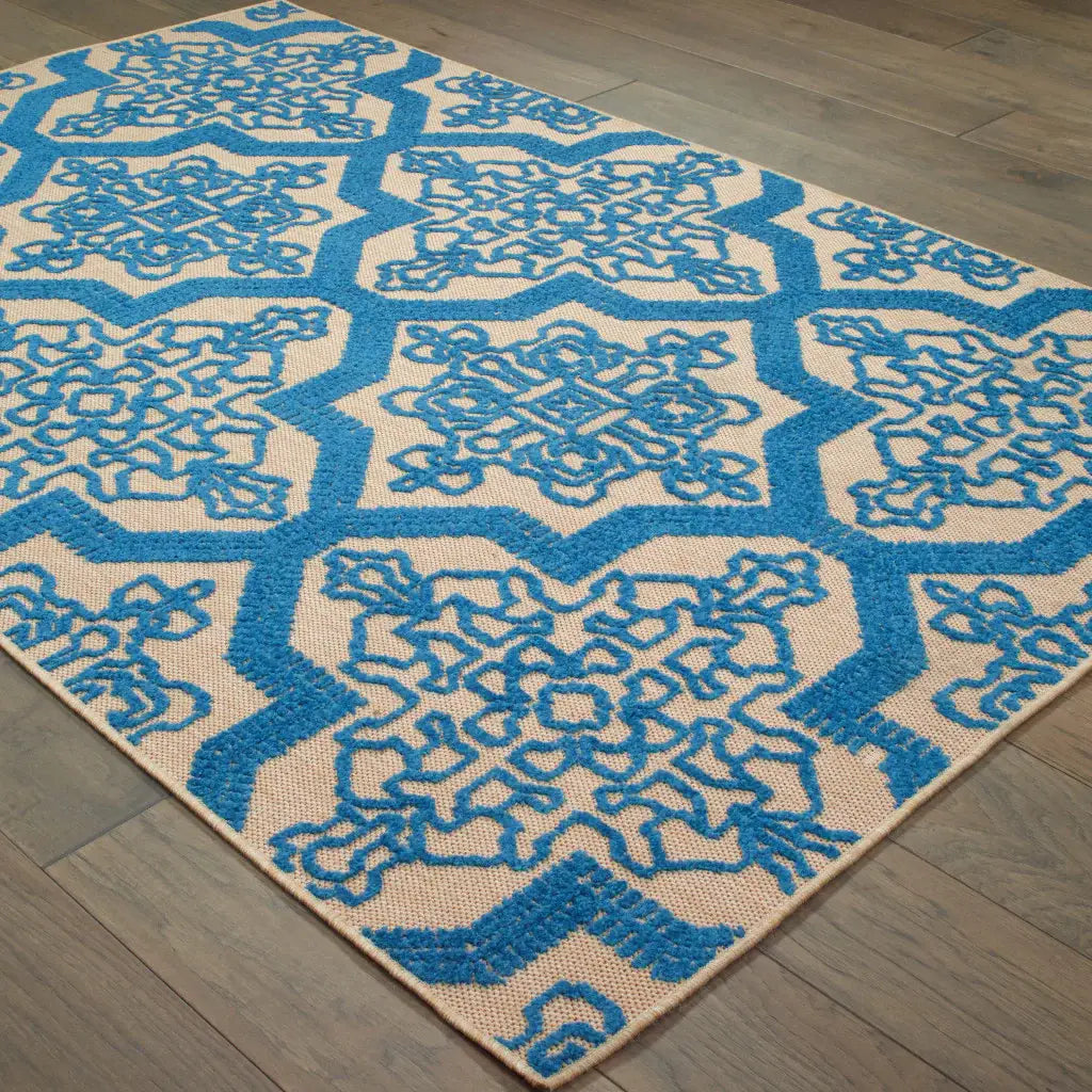 2' X 3' Blue and Beige Oriental Stain Resistant Indoor Outdoor Area Rug - Homeroots - Flyclothing LLC