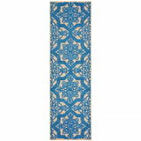 2' X 8' Blue and Beige Oriental Stain Resistant Indoor Outdoor Area Rug - Homeroots - Flyclothing LLC