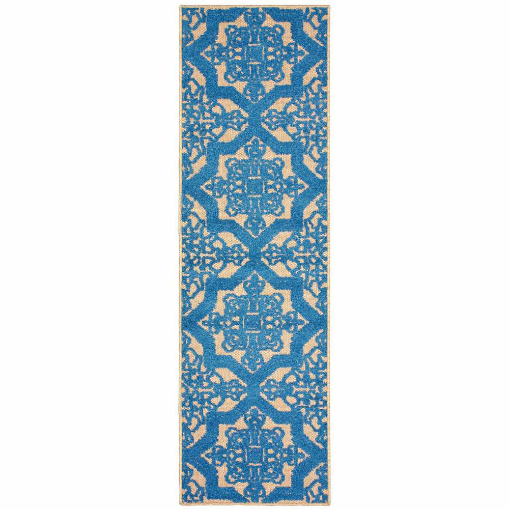 2' X 8' Blue and Beige Oriental Stain Resistant Indoor Outdoor Area Rug - Homeroots - Flyclothing LLC