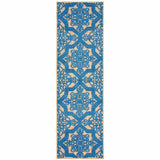 2' X 8' Blue and Beige Oriental Stain Resistant Indoor Outdoor Area Rug - Homeroots - Flyclothing LLC