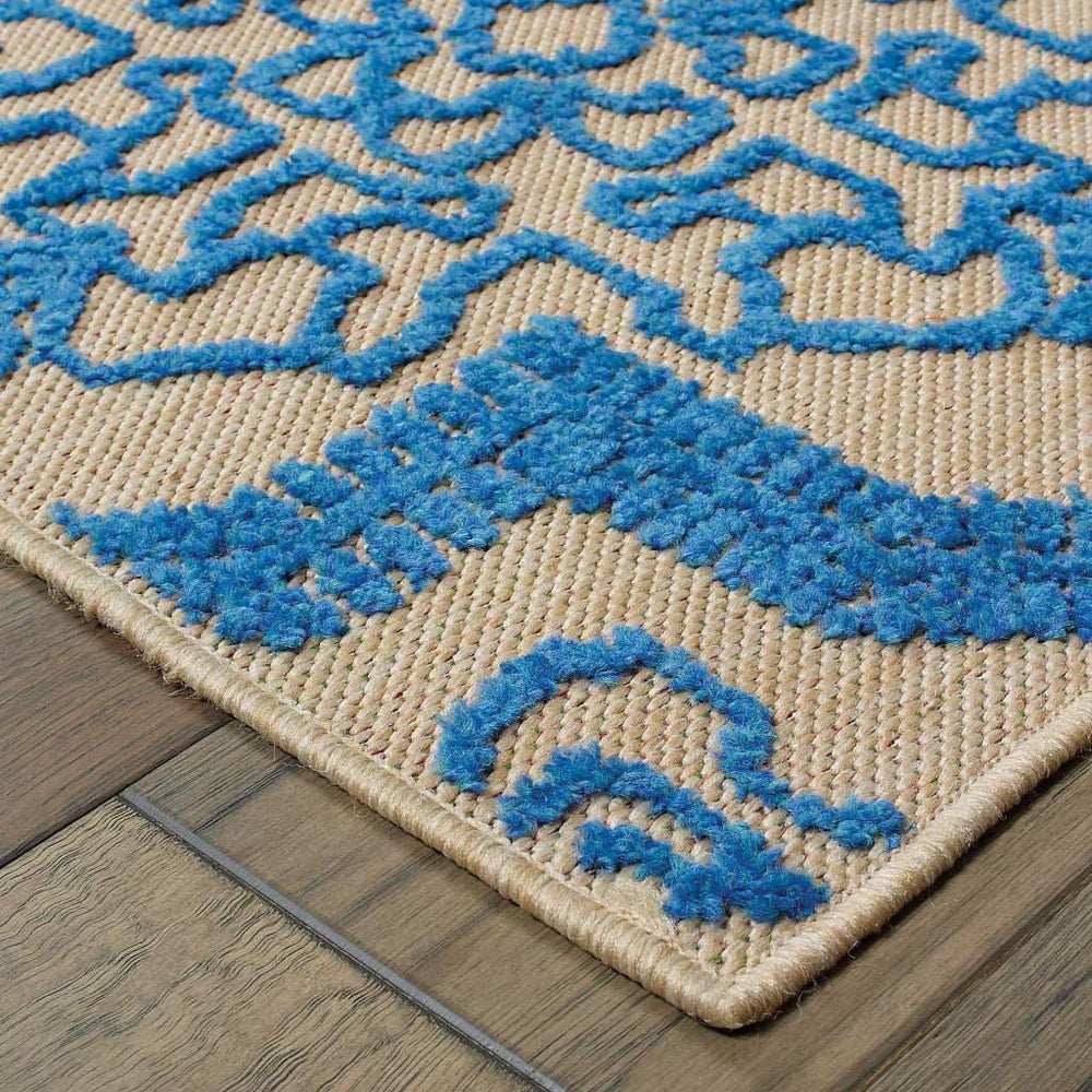 2' X 8' Blue and Beige Oriental Stain Resistant Indoor Outdoor Area Rug - Homeroots - Flyclothing LLC