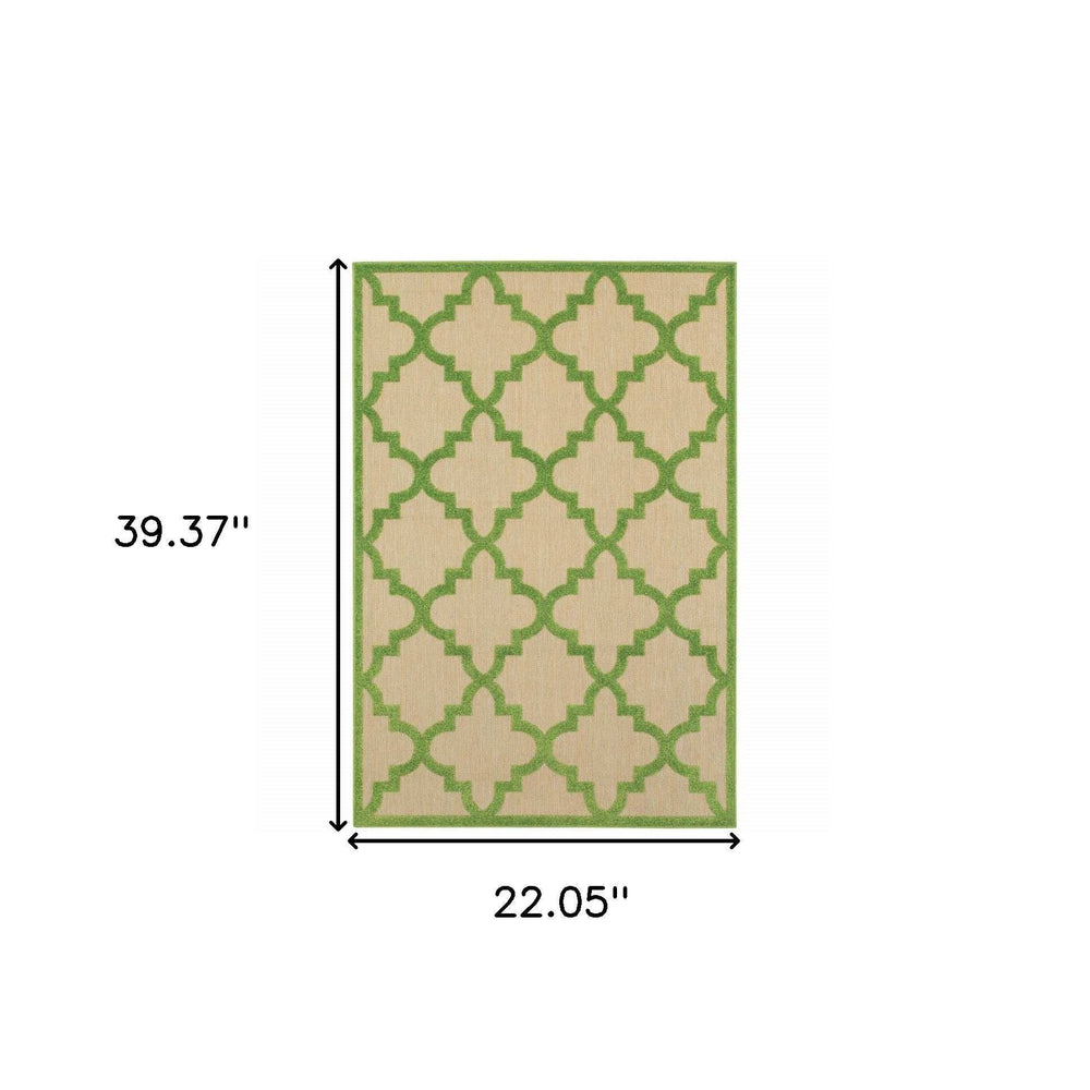 2' X 3' Green Geometric Stain Resistant Indoor Outdoor Area Rug - Homeroots - Flyclothing LLC