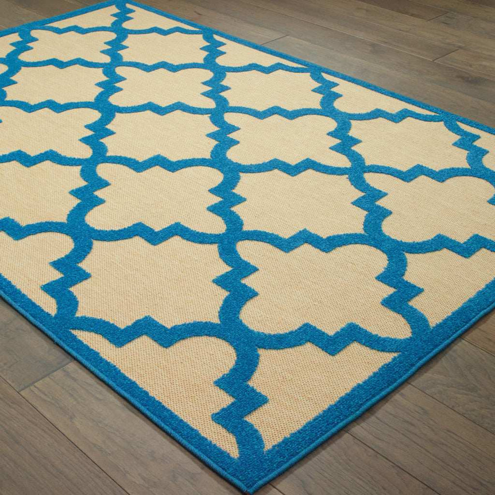 2' X 3' Blue and Beige Geometric Stain Resistant Indoor Outdoor Area Rug - Homeroots - Flyclothing LLC