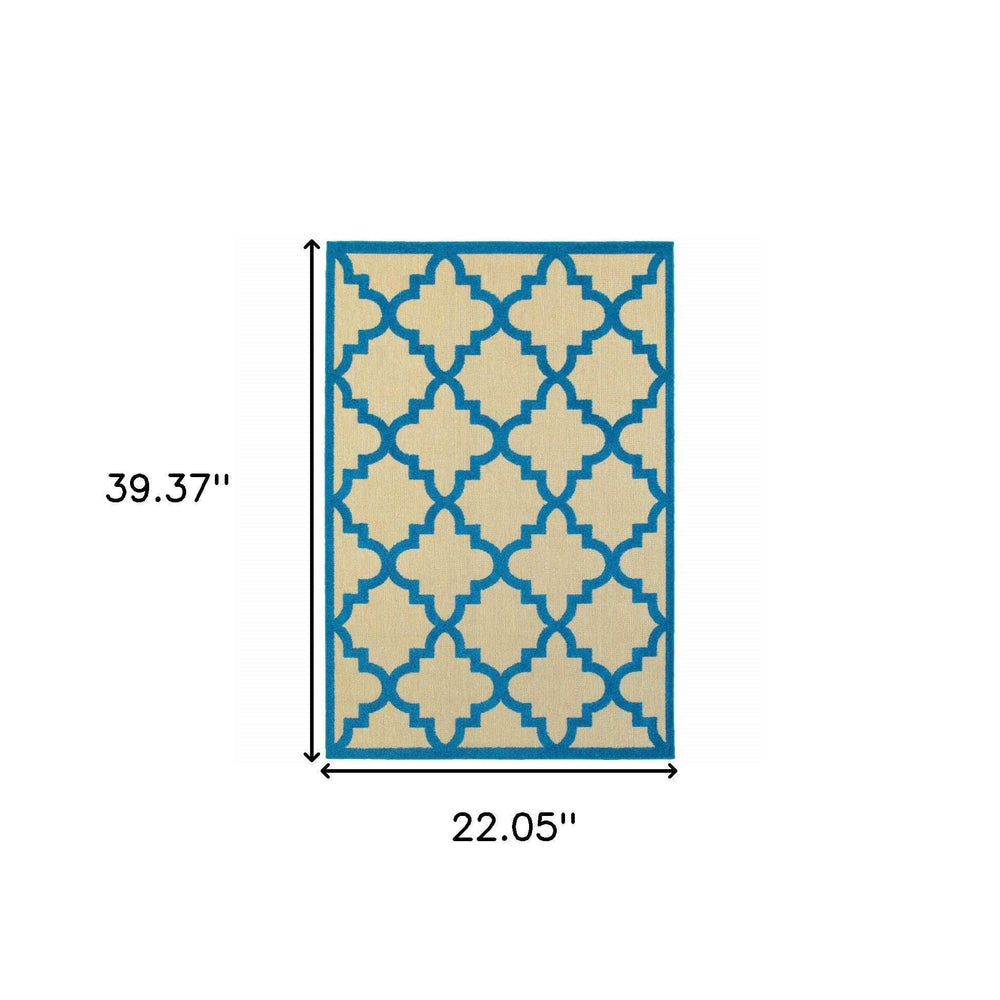 2' X 3' Blue and Beige Geometric Stain Resistant Indoor Outdoor Area Rug - Homeroots - Flyclothing LLC
