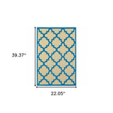 2' X 3' Blue and Beige Geometric Stain Resistant Indoor Outdoor Area Rug - Homeroots - Flyclothing LLC