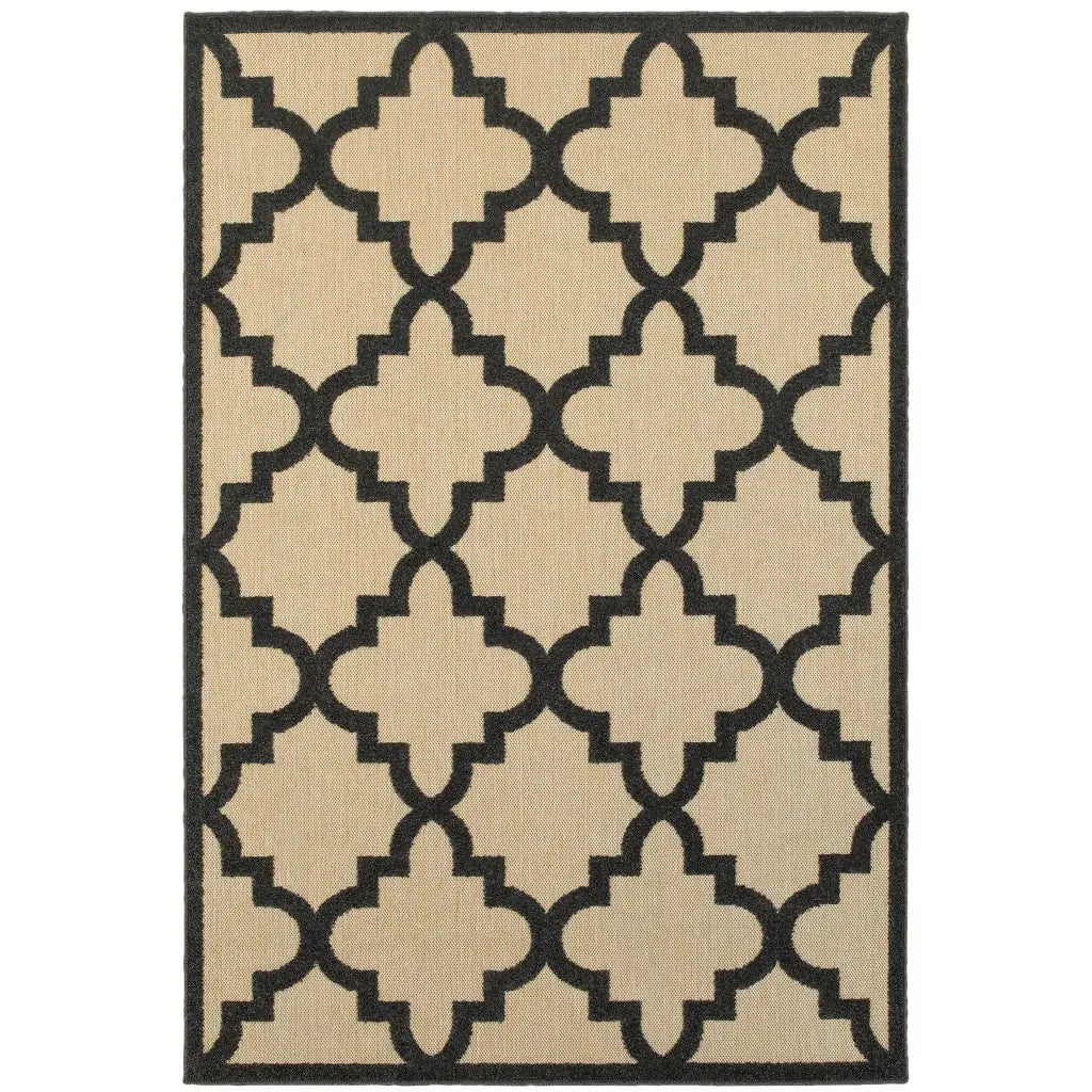 2' X 3' Beige and Black Geometric Stain Resistant Indoor Outdoor Area Rug - Homeroots - Flyclothing LLC