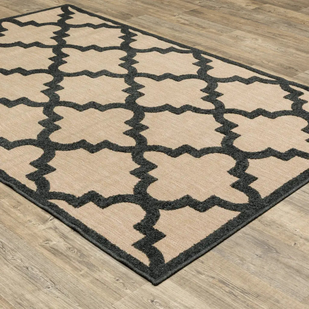 2' X 3' Beige and Black Geometric Stain Resistant Indoor Outdoor Area Rug - Homeroots - Flyclothing LLC