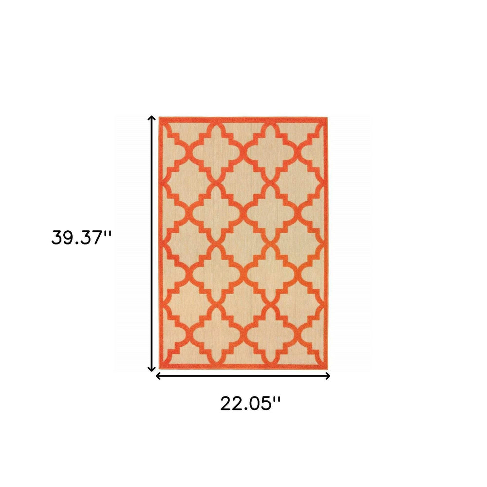 2' X 3' Orange Geometric Stain Resistant Indoor Outdoor Area Rug - Homeroots - Flyclothing LLC