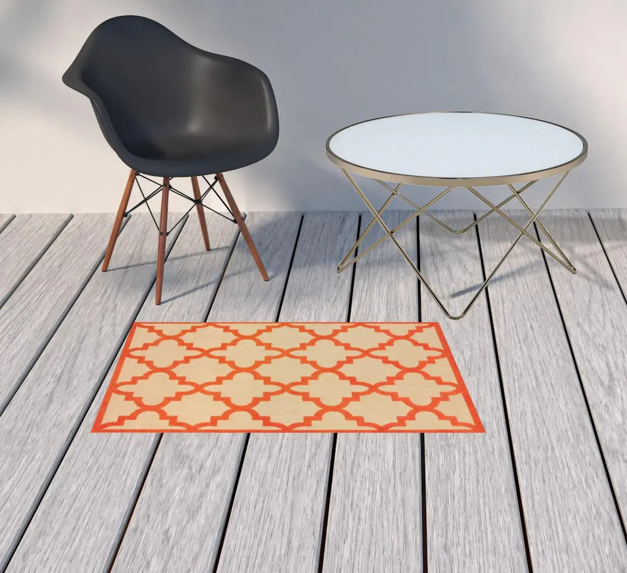 2' X 3' Orange Geometric Stain Resistant Indoor Outdoor Area Rug - Homeroots - Flyclothing LLC