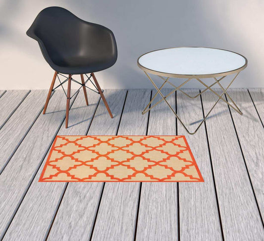 2' X 3' Orange Geometric Stain Resistant Indoor Outdoor Area Rug - Homeroots - Flyclothing LLC