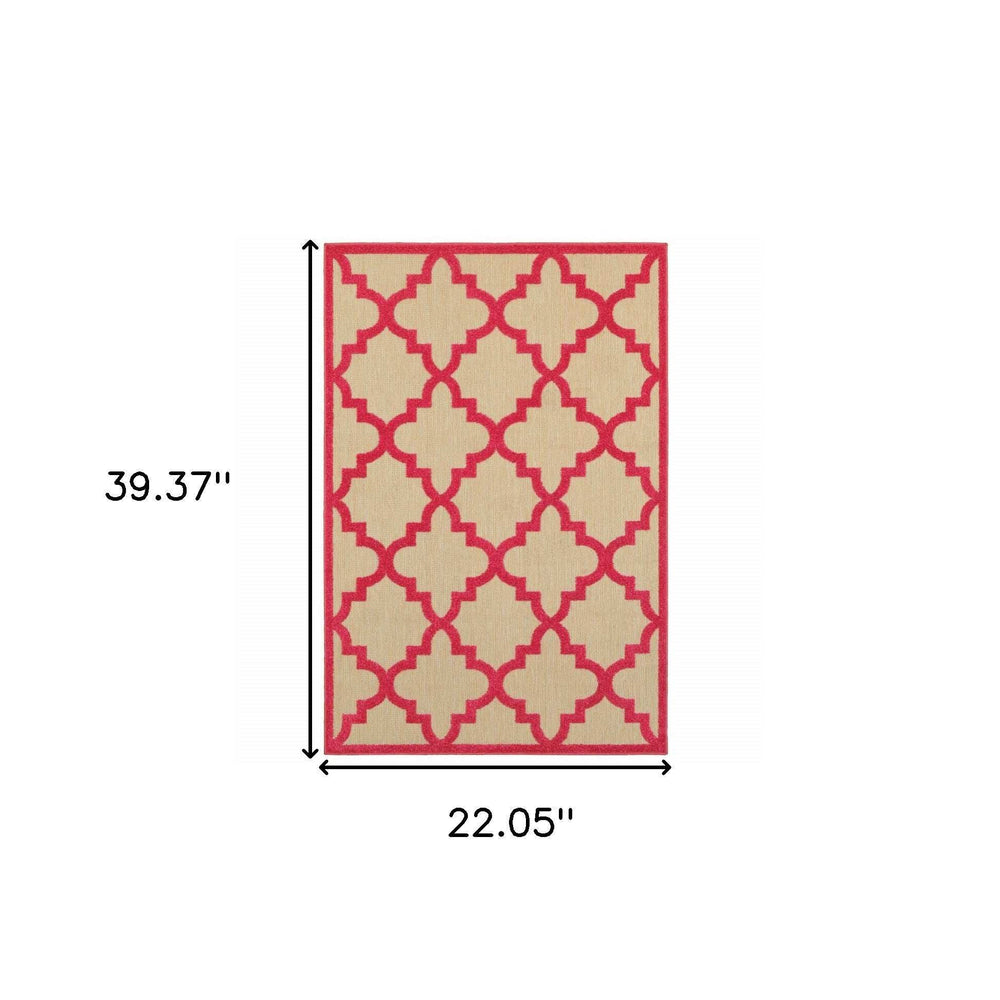 2' X 3' Pink Geometric Stain Resistant Indoor Outdoor Area Rug - Homeroots - Flyclothing LLC