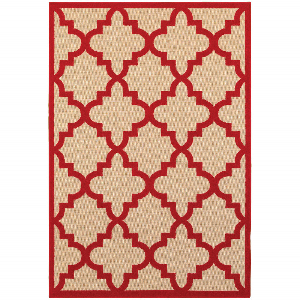 2' X 3' Red Geometric Stain Resistant Indoor Outdoor Area Rug