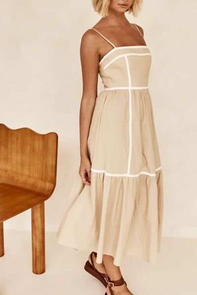 Contrast Trim Square Neck Midi Cami Dress - Trendsi - Flyclothing LLC