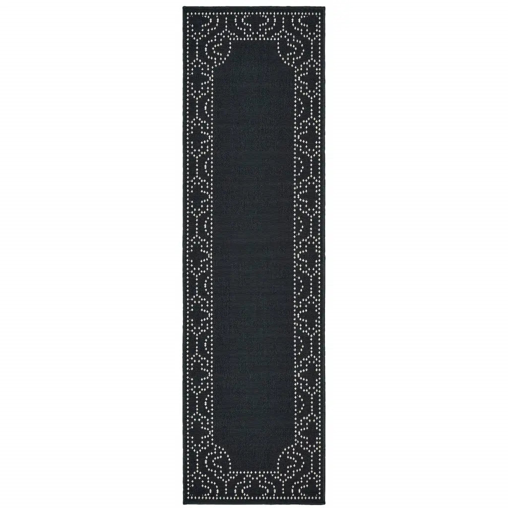 2' X 8' Black and Ivory Stain Resistant Indoor Outdoor Area Rug - Homeroots - Flyclothing LLC