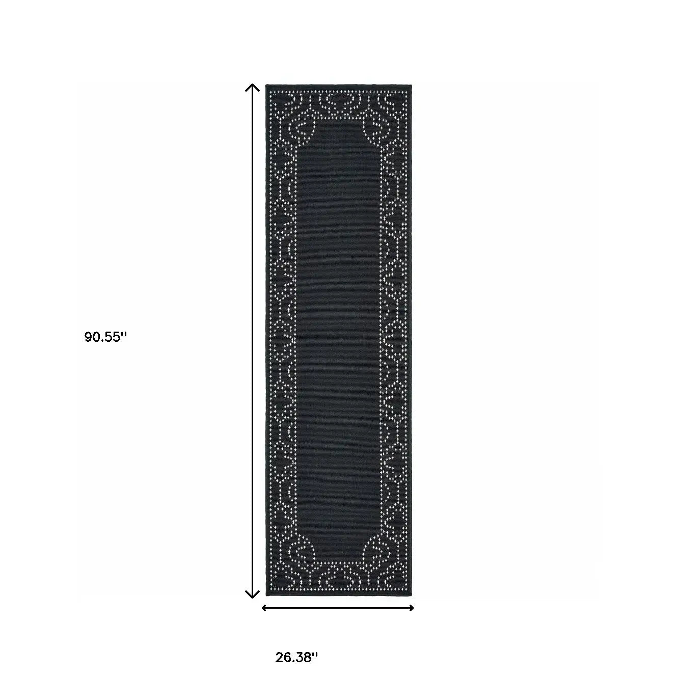 2' X 8' Black and Ivory Stain Resistant Indoor Outdoor Area Rug - Homeroots - Flyclothing LLC