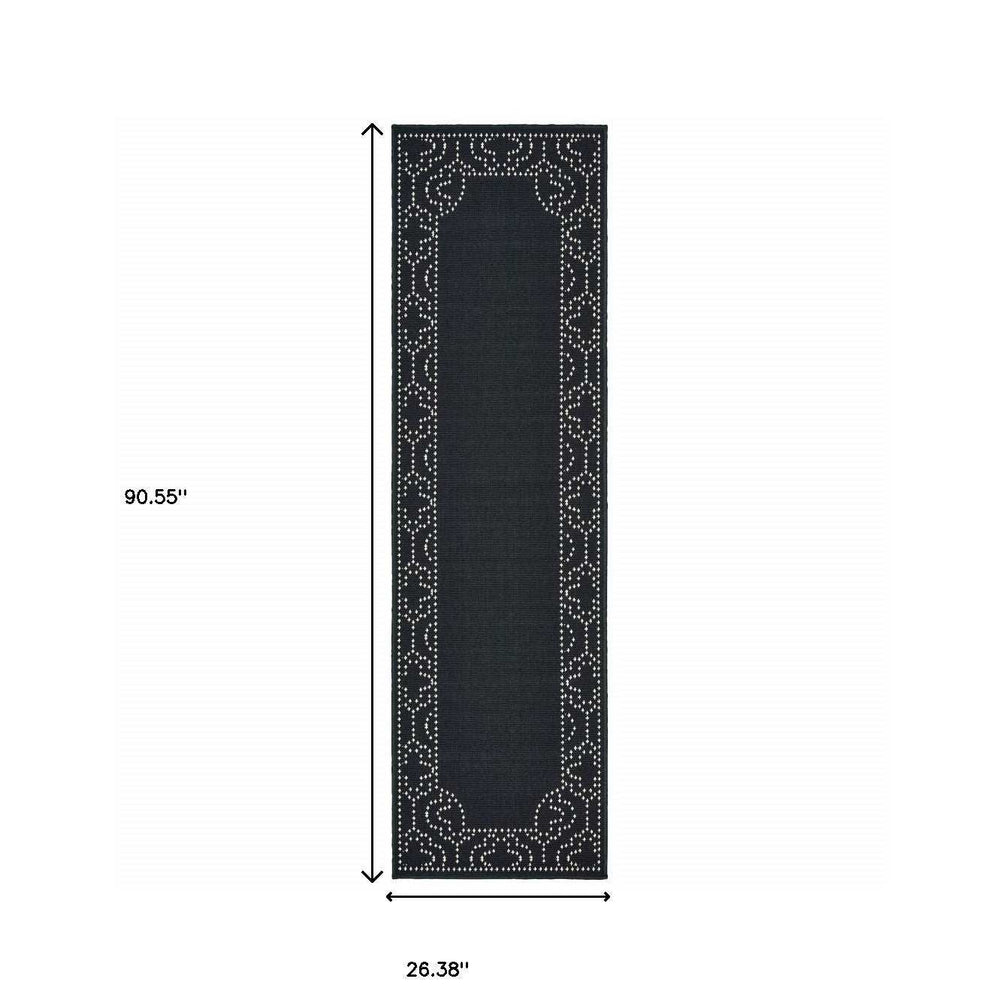 2' X 8' Black and Ivory Stain Resistant Indoor Outdoor Area Rug - Homeroots - Flyclothing LLC