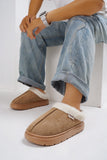 Furry Round Toe Platform Slippers - Trendsi