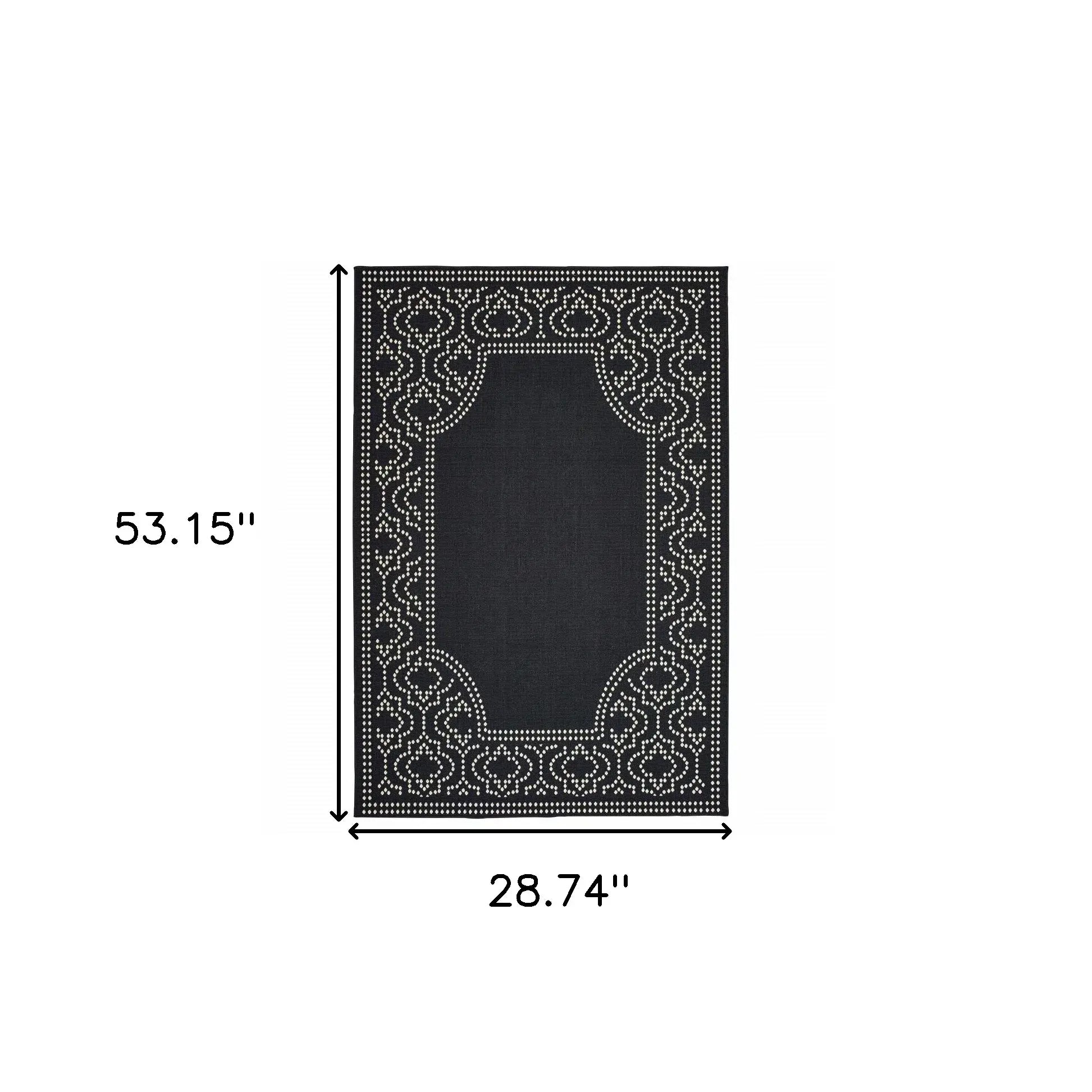 2' X 4' Black and Ivory Stain Resistant Indoor Outdoor Area Rug - Homeroots - Flyclothing LLC