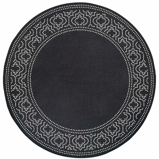 8' X 8' Black and Ivory Round Stain Resistant Indoor Outdoor Area Rug - Homeroots - Flyclothing LLC