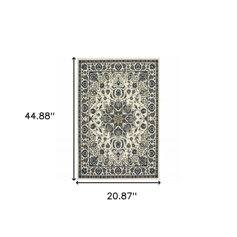 2' X 4' Ivory and Blue Oriental Stain Resistant Indoor Outdoor Area Rug - Homeroots - Flyclothing LLC