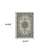 2' X 4' Ivory and Blue Oriental Stain Resistant Indoor Outdoor Area Rug - Homeroots - Flyclothing LLC