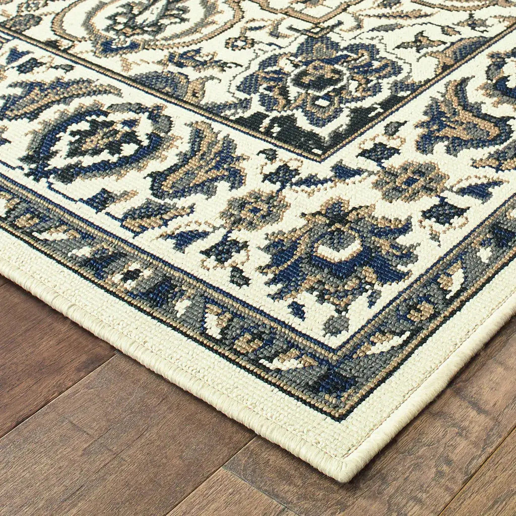 2' X 8' Ivory and Blue Oriental Stain Resistant Indoor Outdoor Area Rug - Homeroots - Flyclothing LLC
