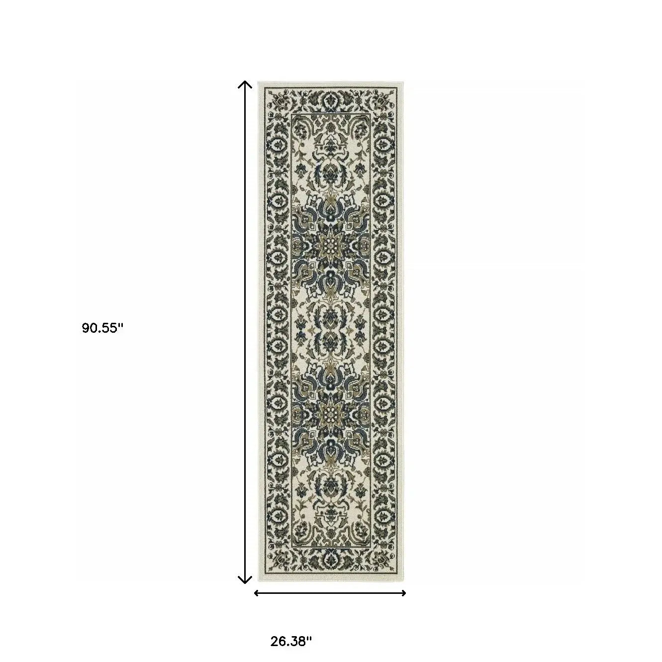 2' X 8' Ivory and Blue Oriental Stain Resistant Indoor Outdoor Area Rug - Homeroots - Flyclothing LLC