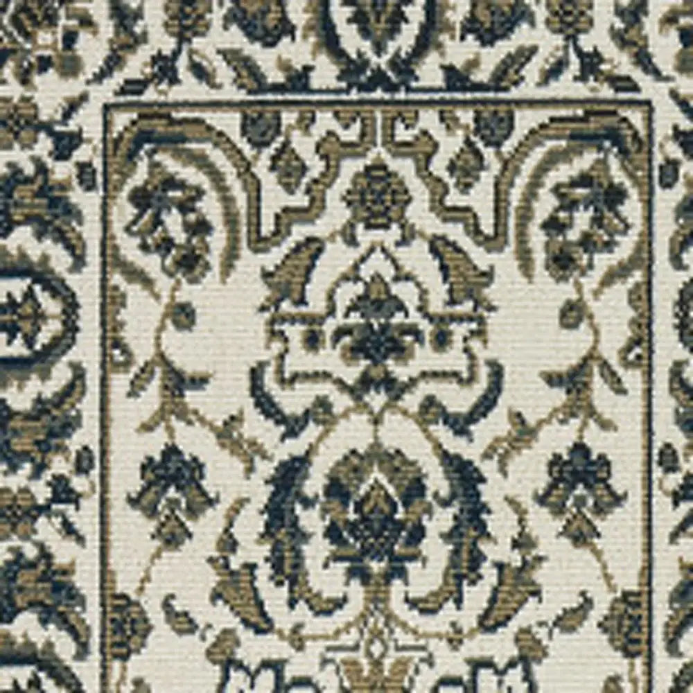 2' X 8' Ivory and Blue Oriental Stain Resistant Indoor Outdoor Area Rug - Homeroots - Flyclothing LLC