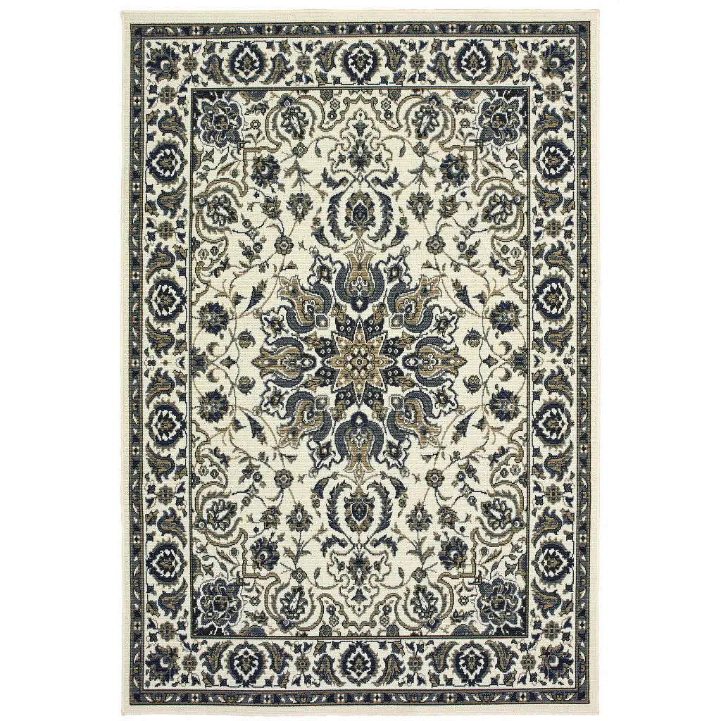 2' X 4' Ivory and Blue Oriental Stain Resistant Indoor Outdoor Area Rug - Homeroots - Flyclothing LLC