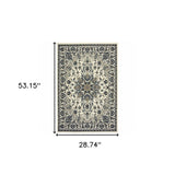 2' X 4' Ivory and Blue Oriental Stain Resistant Indoor Outdoor Area Rug - Homeroots - Flyclothing LLC