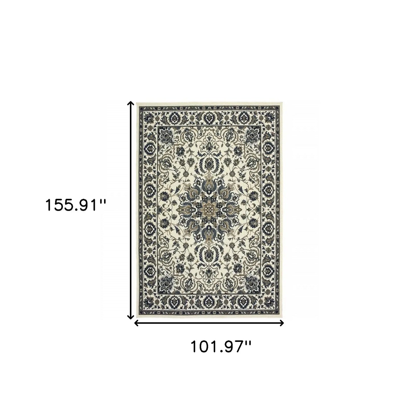 9' X 13' Ivory and Blue Oriental Stain Resistant Indoor Outdoor Area Rug - Homeroots - Flyclothing LLC