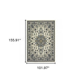 9' X 13' Ivory and Blue Oriental Stain Resistant Indoor Outdoor Area Rug - Homeroots - Flyclothing LLC