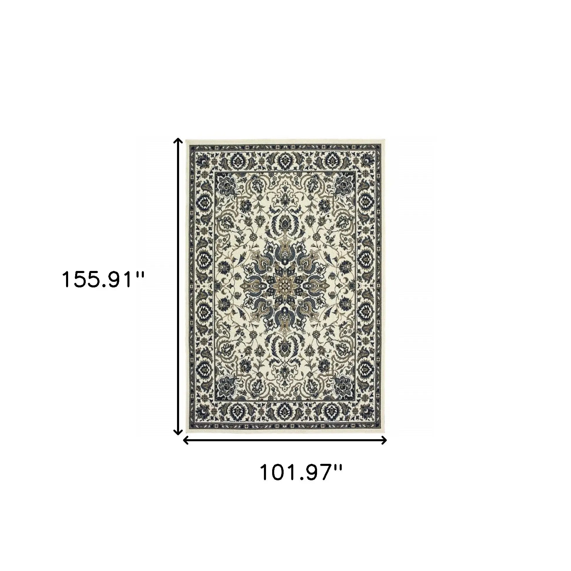 9' X 13' Ivory and Blue Oriental Stain Resistant Indoor Outdoor Area Rug - Homeroots - Flyclothing LLC