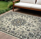9' X 13' Ivory and Blue Oriental Stain Resistant Indoor Outdoor Area Rug - Homeroots - Flyclothing LLC