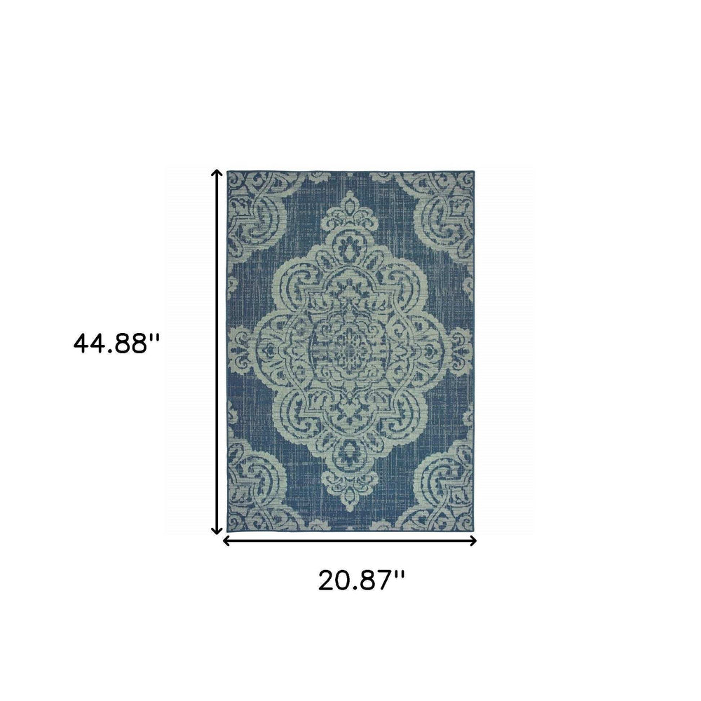 2' X 4' Blue Oriental Stain Resistant Indoor Outdoor Area Rug - Homeroots - Flyclothing LLC