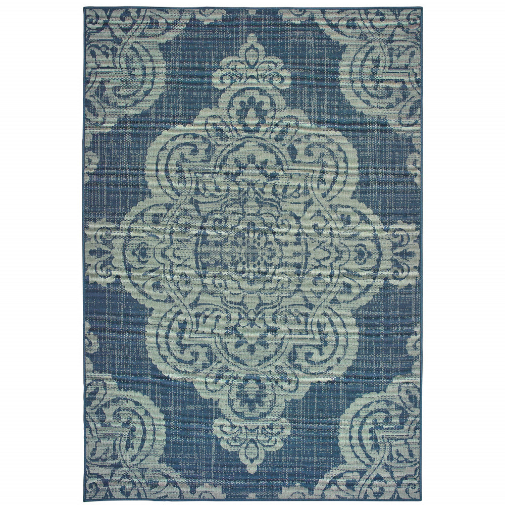 2' X 4' Blue Oriental Stain Resistant Indoor Outdoor Area Rug - Homeroots
