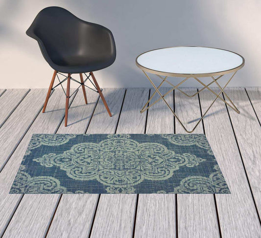 2' X 4' Blue Oriental Stain Resistant Indoor Outdoor Area Rug - Homeroots - Flyclothing LLC
