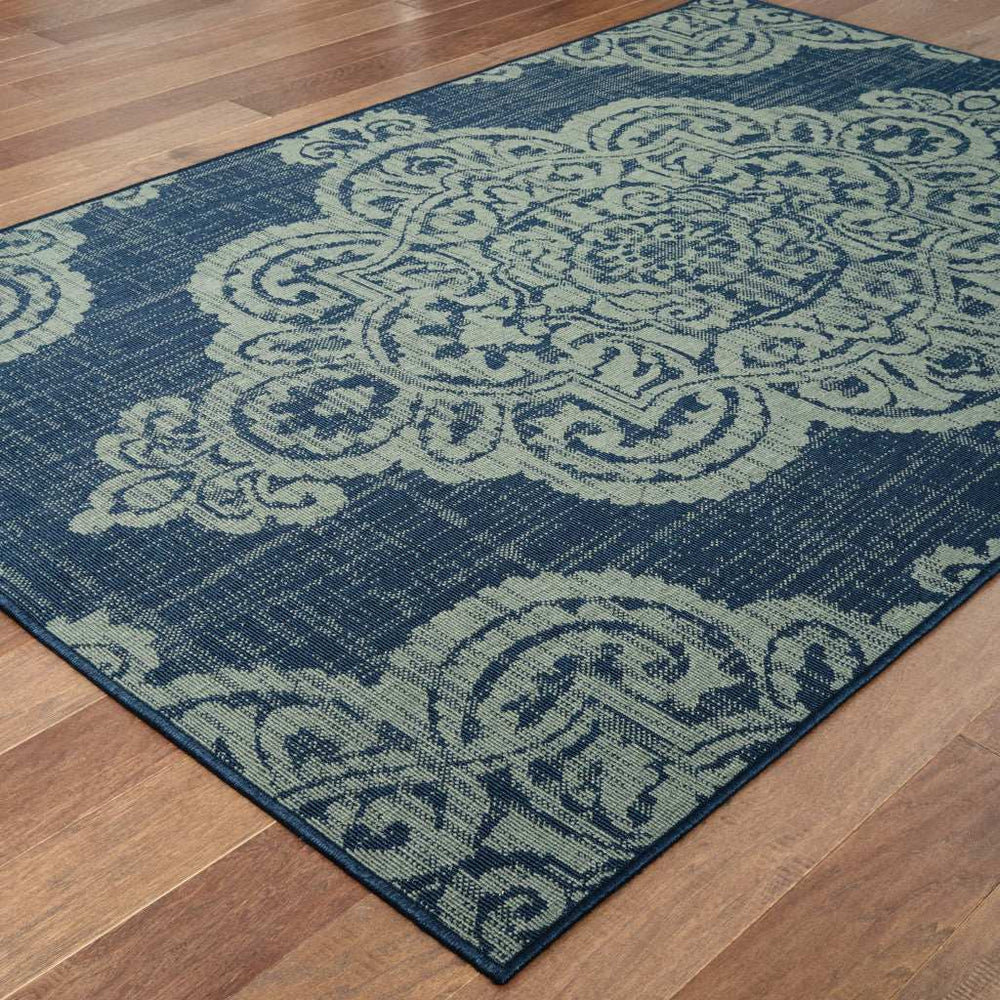 5' X 8' Blue Oriental Stain Resistant Indoor Outdoor Area Rug - Homeroots - Flyclothing LLC