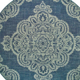 8' X 8' Blue Round Oriental Stain Resistant Indoor Outdoor Area Rug - Homeroots