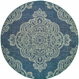 8' X 8' Blue Round Oriental Stain Resistant Indoor Outdoor Area Rug - Homeroots