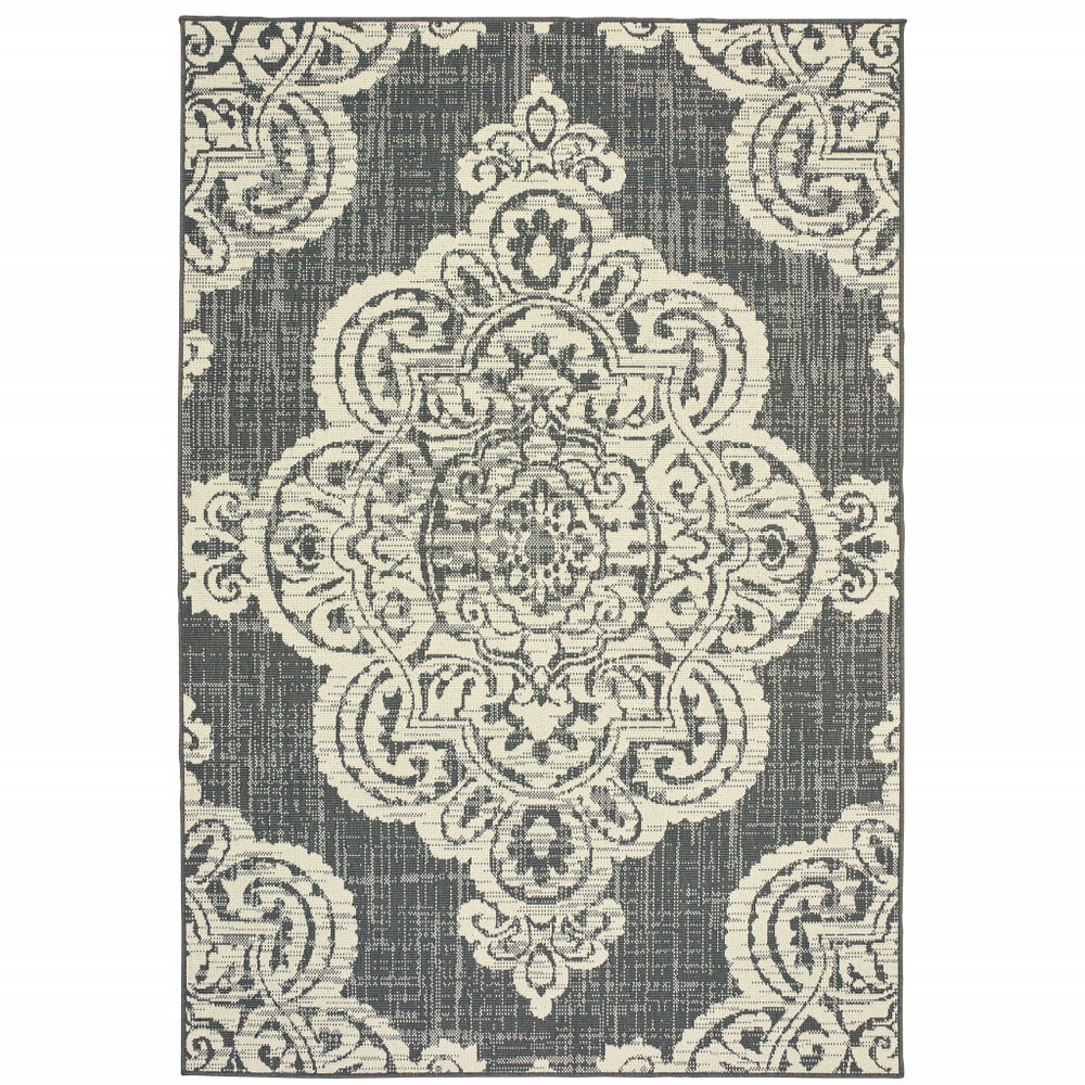 2' X 4' Gray and Ivory Oriental Stain Resistant Indoor Outdoor Area Rug - Homeroots