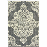 2' X 4' Gray and Ivory Oriental Stain Resistant Indoor Outdoor Area Rug - Homeroots