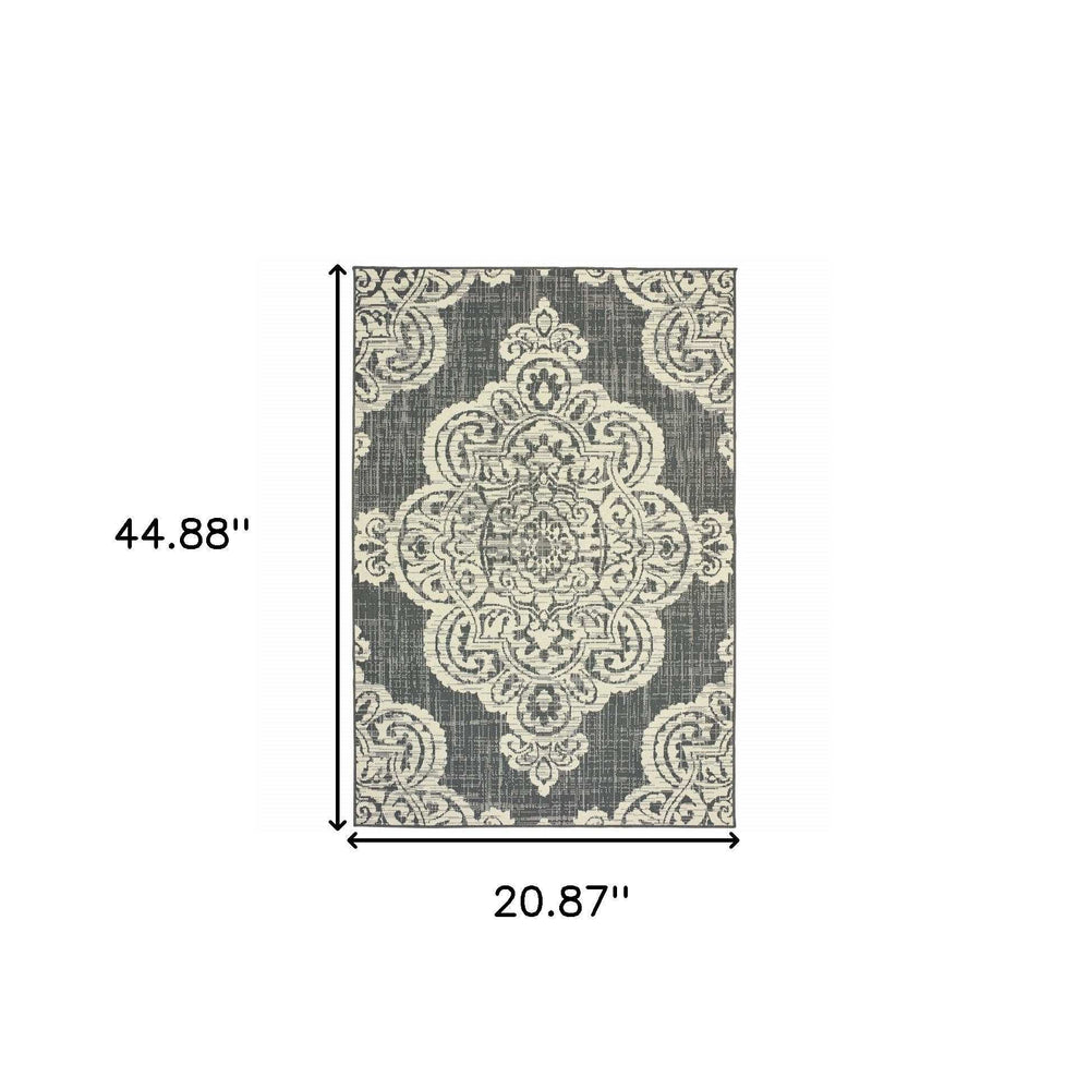 2' X 4' Gray and Ivory Oriental Stain Resistant Indoor Outdoor Area Rug - Homeroots - Flyclothing LLC