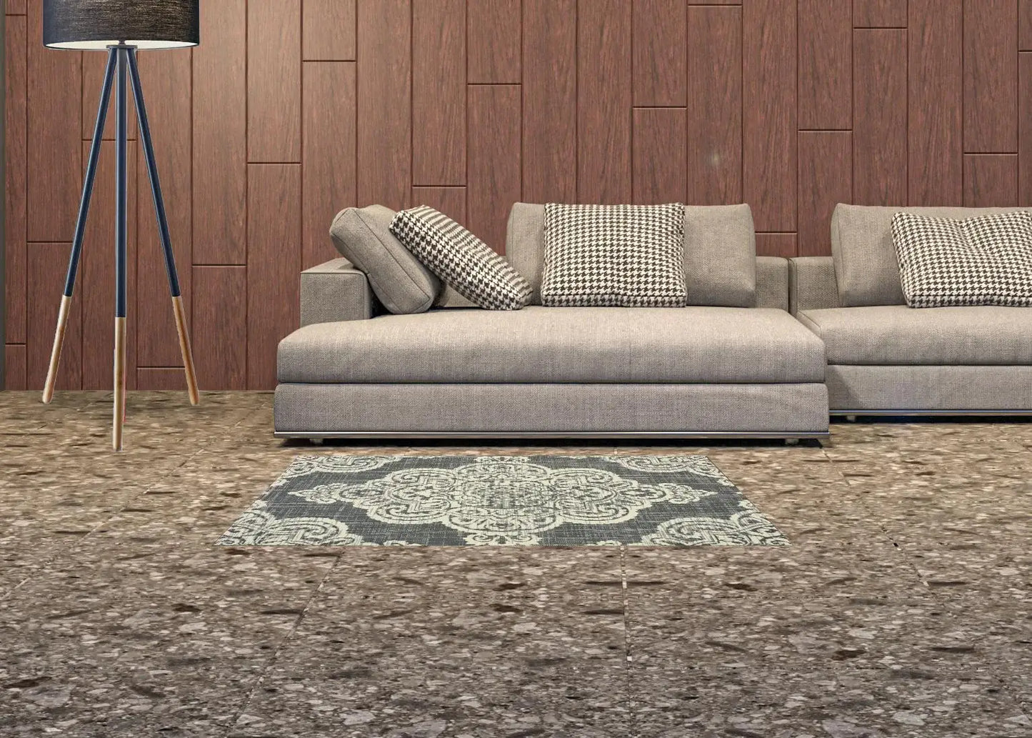 2' X 4' Gray and Ivory Oriental Stain Resistant Indoor Outdoor Area Rug - Homeroots - Flyclothing LLC