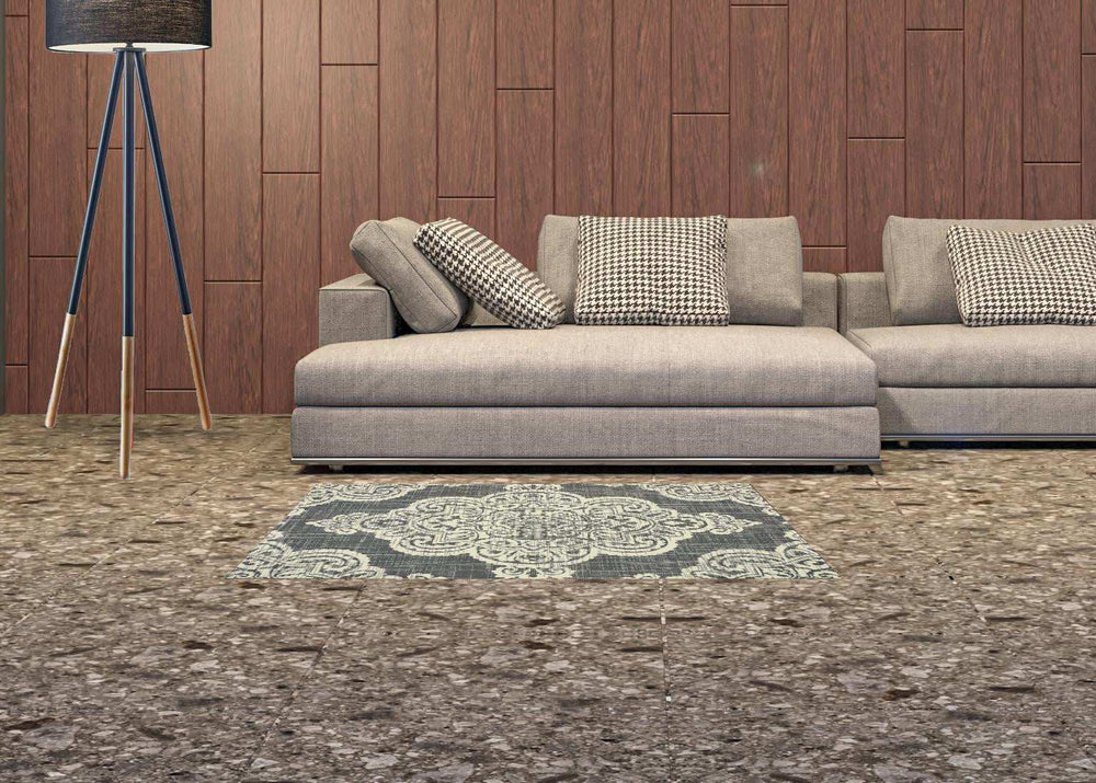 2' X 4' Gray and Ivory Oriental Stain Resistant Indoor Outdoor Area Rug - Homeroots - Flyclothing LLC