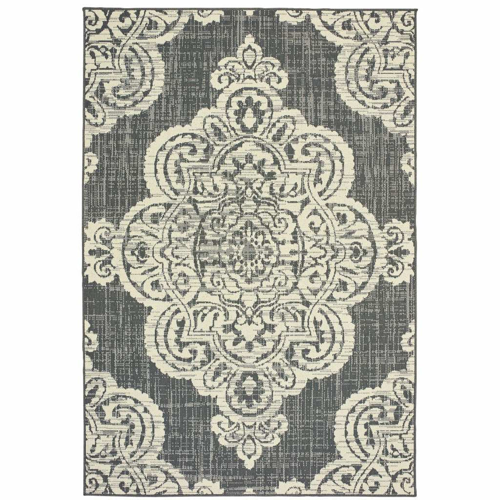 8' X 11' Gray and Ivory Oriental Stain Resistant Indoor Outdoor Area Rug - Homeroots - Flyclothing LLC
