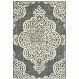 9' X 13' Gray and Ivory Oriental Stain Resistant Indoor Outdoor Area Rug - Homeroots - Flyclothing LLC