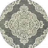 8' X 8' Gray and Ivory Round Oriental Stain Resistant Indoor Outdoor Area Rug - Homeroots - Flyclothing LLC