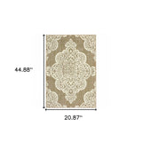 2' X 4' Tan Oriental Stain Resistant Indoor Outdoor Area Rug - Homeroots - Flyclothing LLC