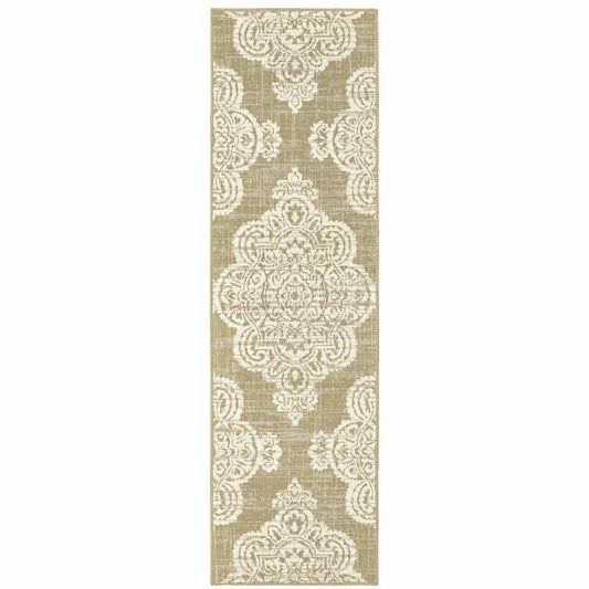 2' X 8' Tan Oriental Stain Resistant Indoor Outdoor Area Rug - Homeroots - Flyclothing LLC